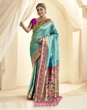 Sky Blue Silk Woven Sarees