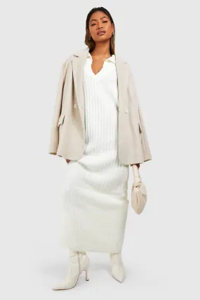 Soft Wide Rib Polo Collar Maxi Sweater Dress