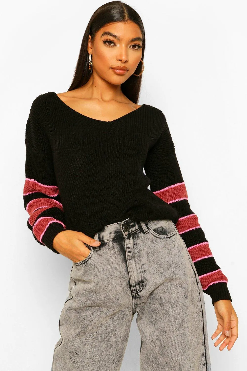 Tall Stripe Colour Block Knit Cropped Sweater