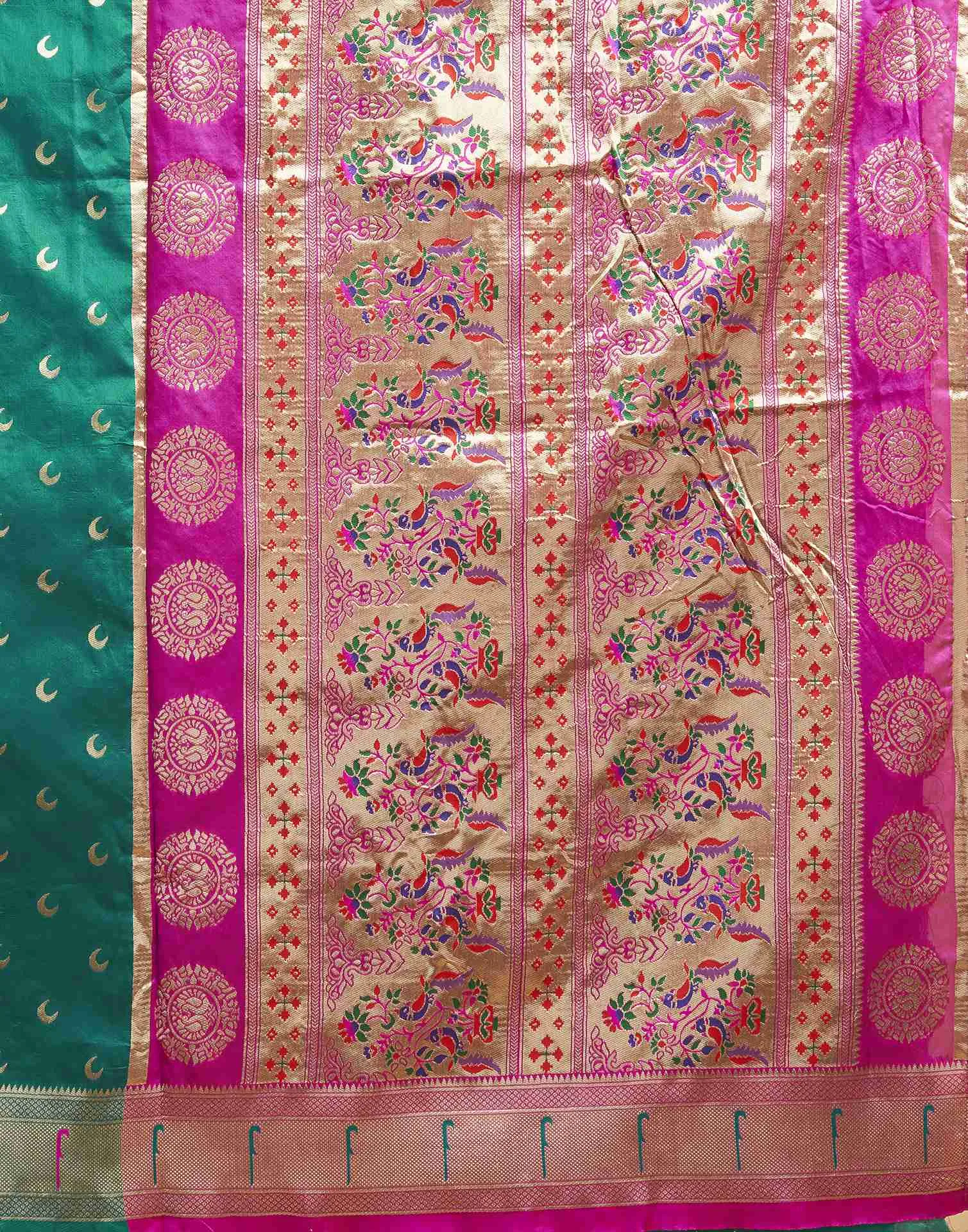 Teal Green Silk Woven Paithani Saree