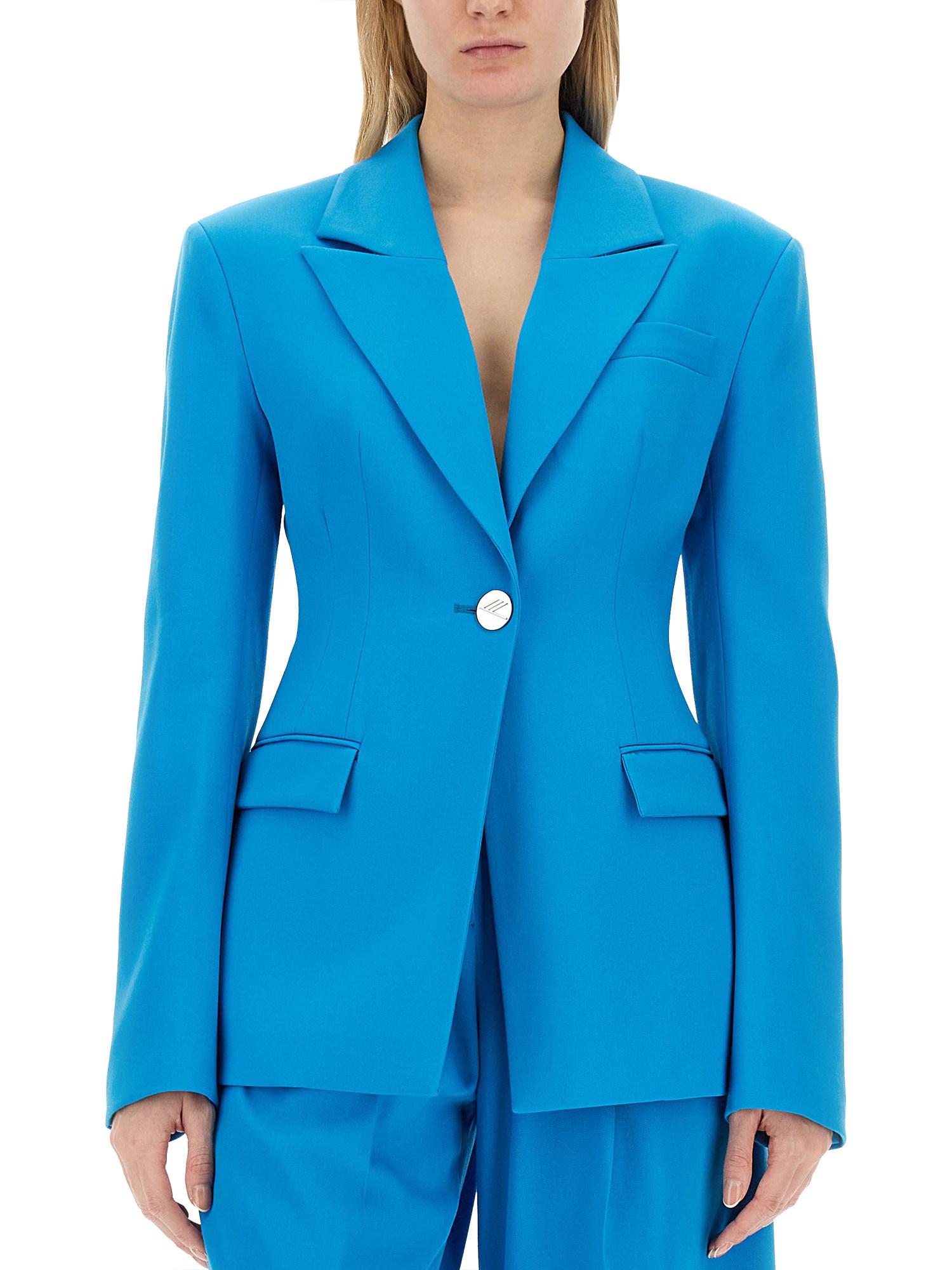 THE ATTICO    HOURGLASS BLUE VIRGIN WOOL BLAZER