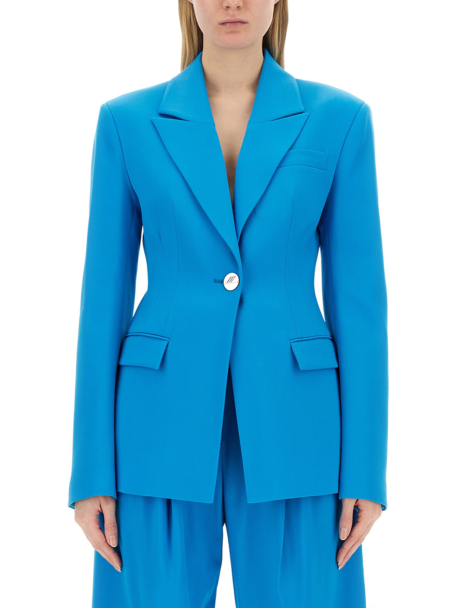 THE ATTICO    HOURGLASS BLUE VIRGIN WOOL BLAZER