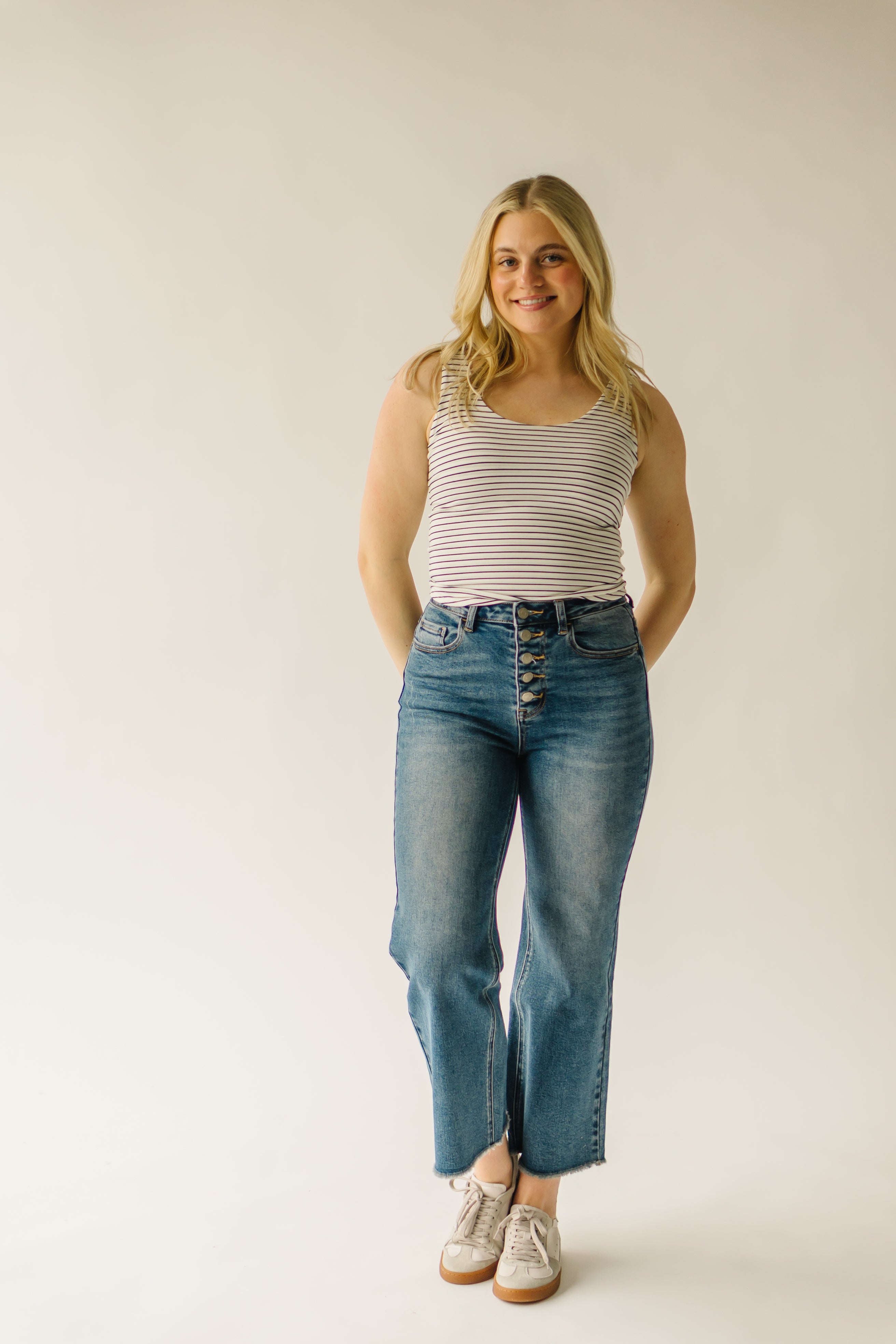 The Landsel Striped Scoop Neck Tank in Navy