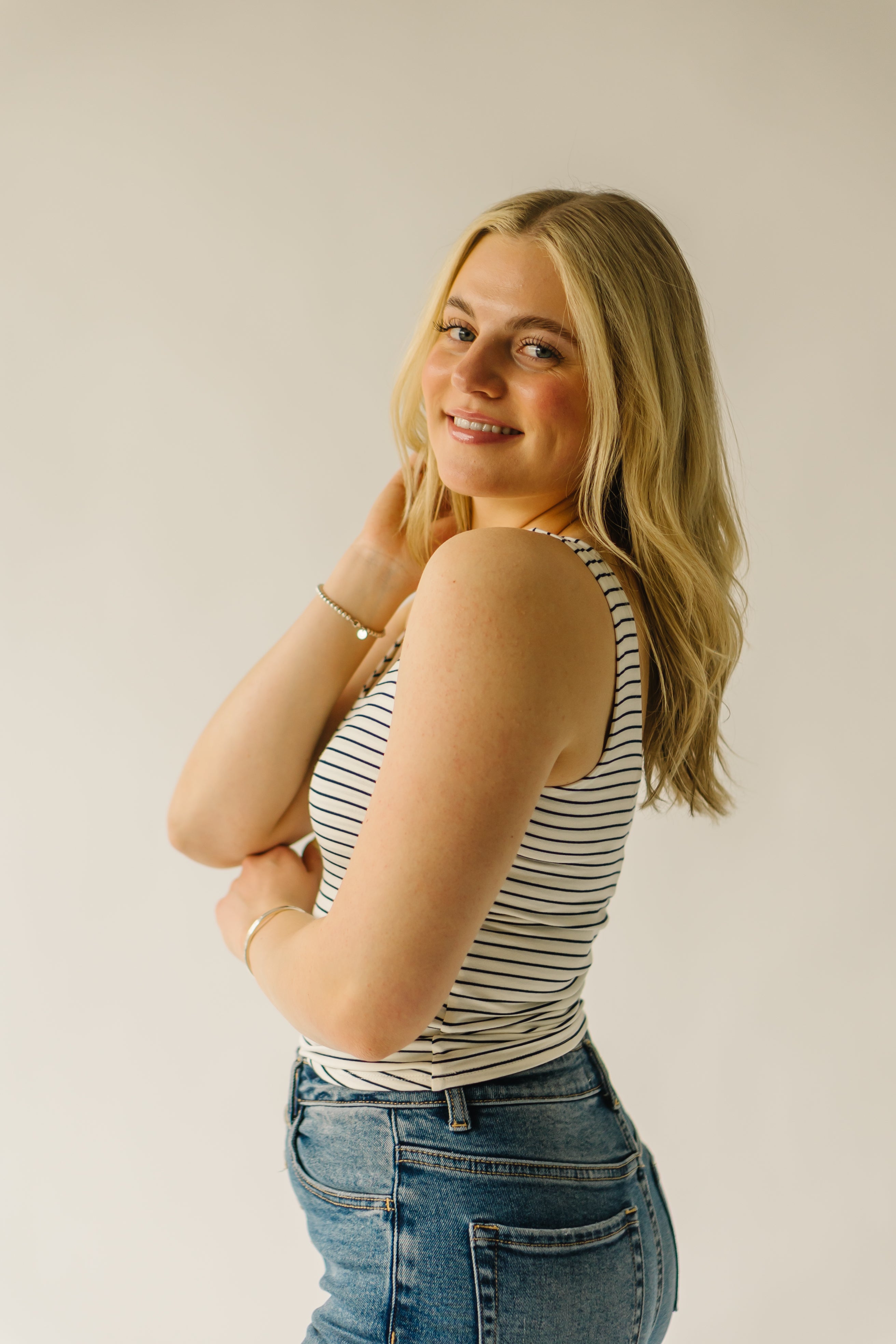 The Landsel Striped Scoop Neck Tank in Navy