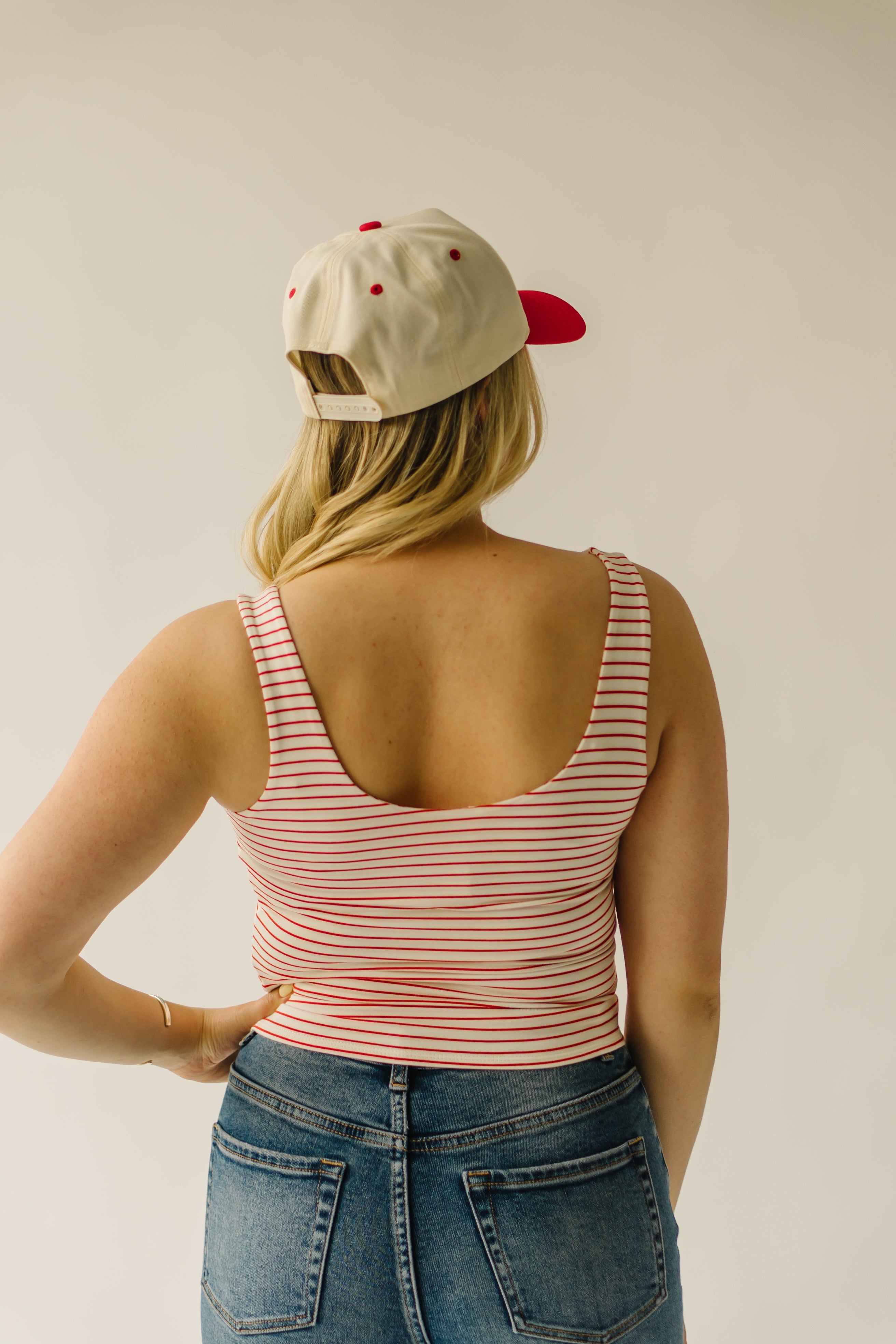 The Landsel Striped Scoop Neck Tank in Red