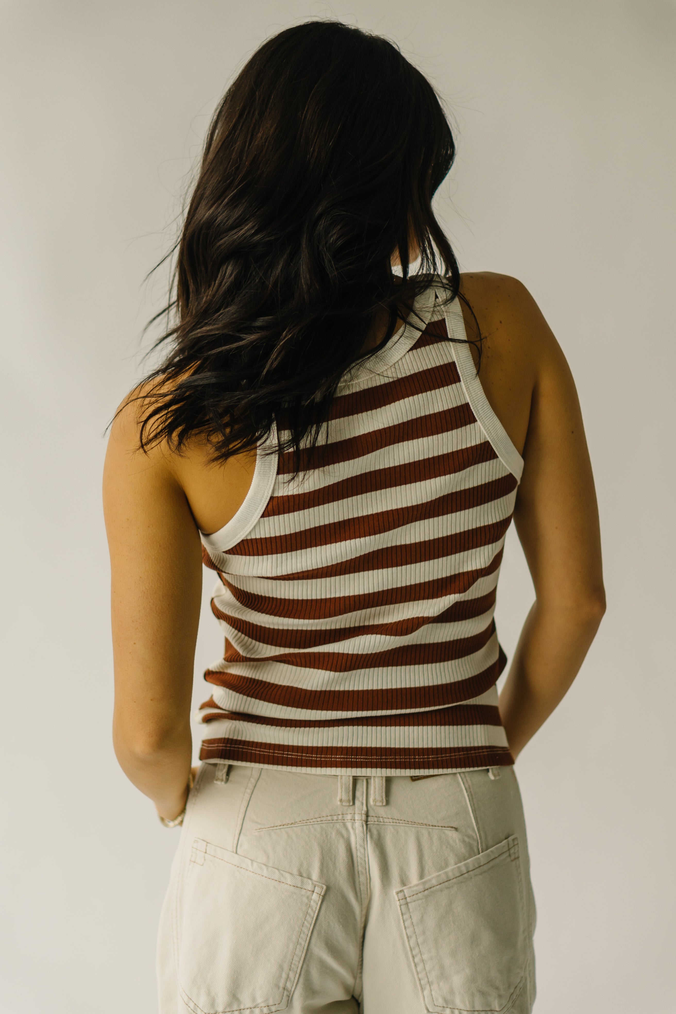 The Loxley Striped Tank in White + Brown