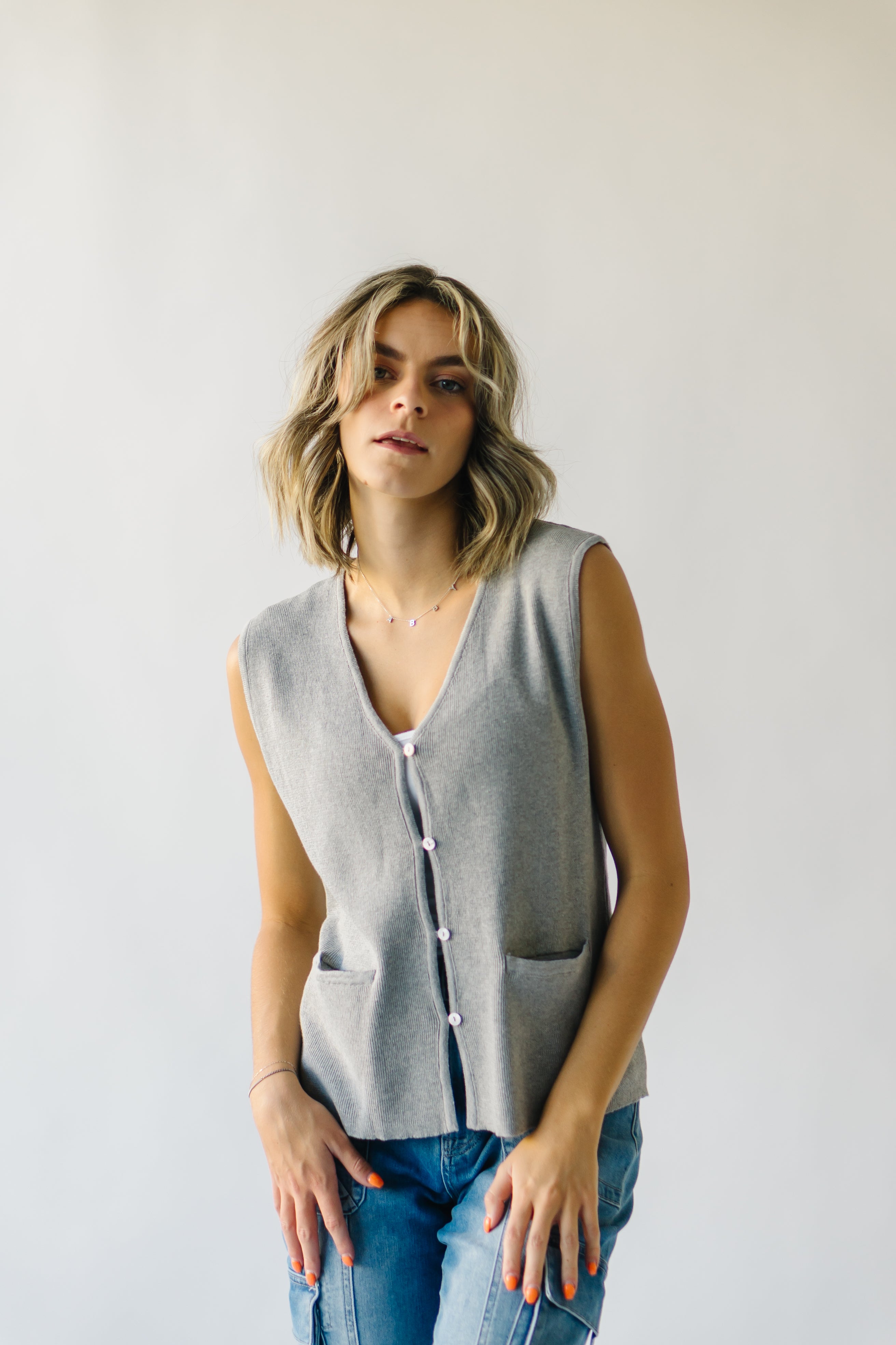 The Tilton Button-Down Vest in Heather Grey