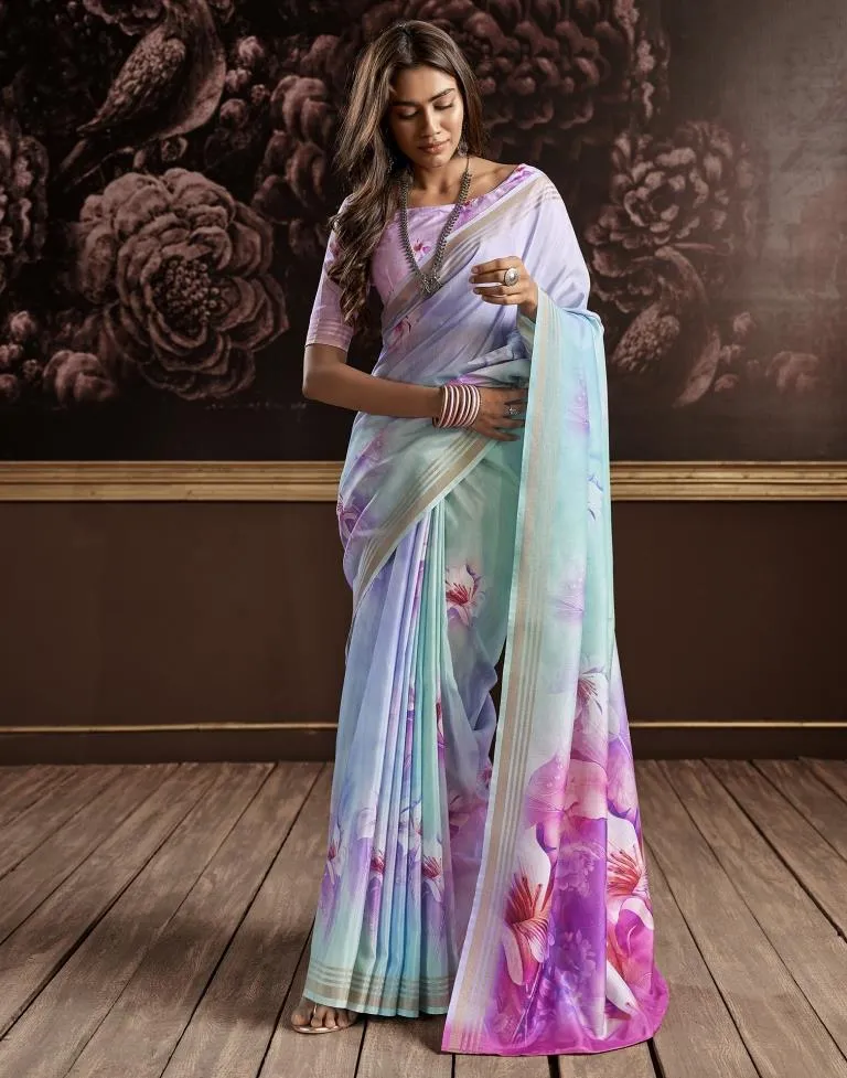 Turquoise Silk Printed Sarees