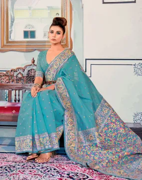 Turquoise Silk Saree