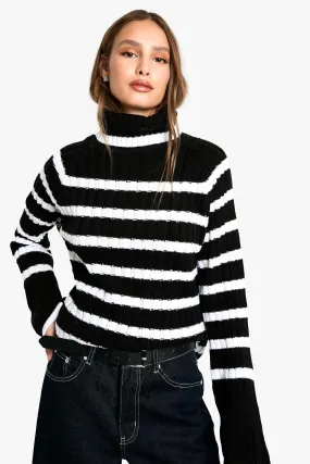 Turtleneck Wide Sleeve Stripe Sweater