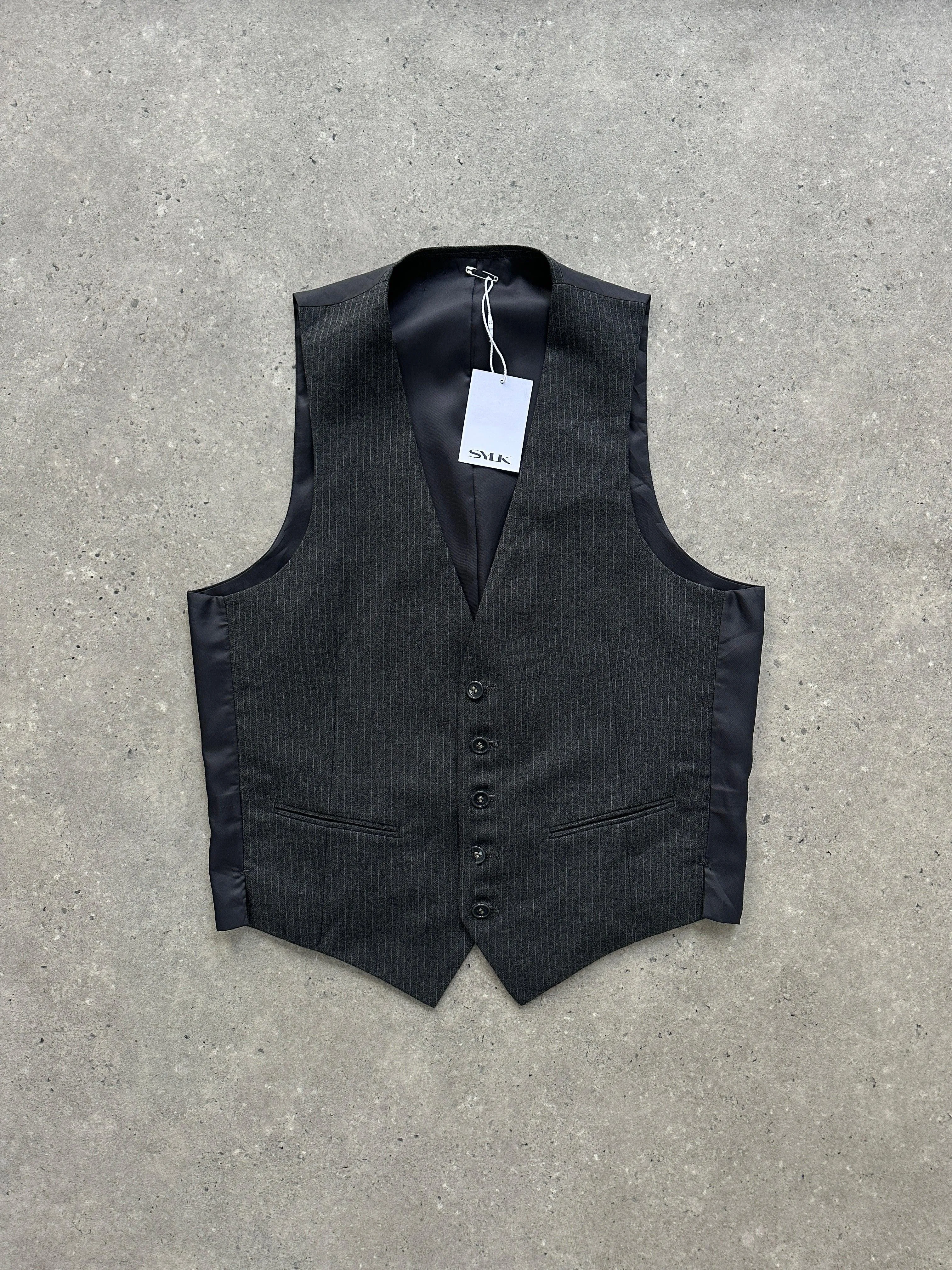 Vintage Pure Wool Pinstripe Tailored Waistcoat - S/M