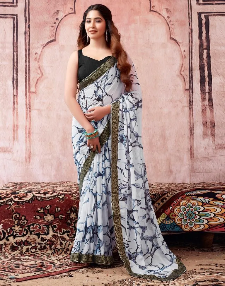 White Georgette Printed Sarees