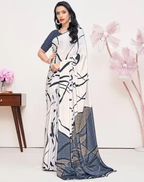 White Silk Printed Sarees