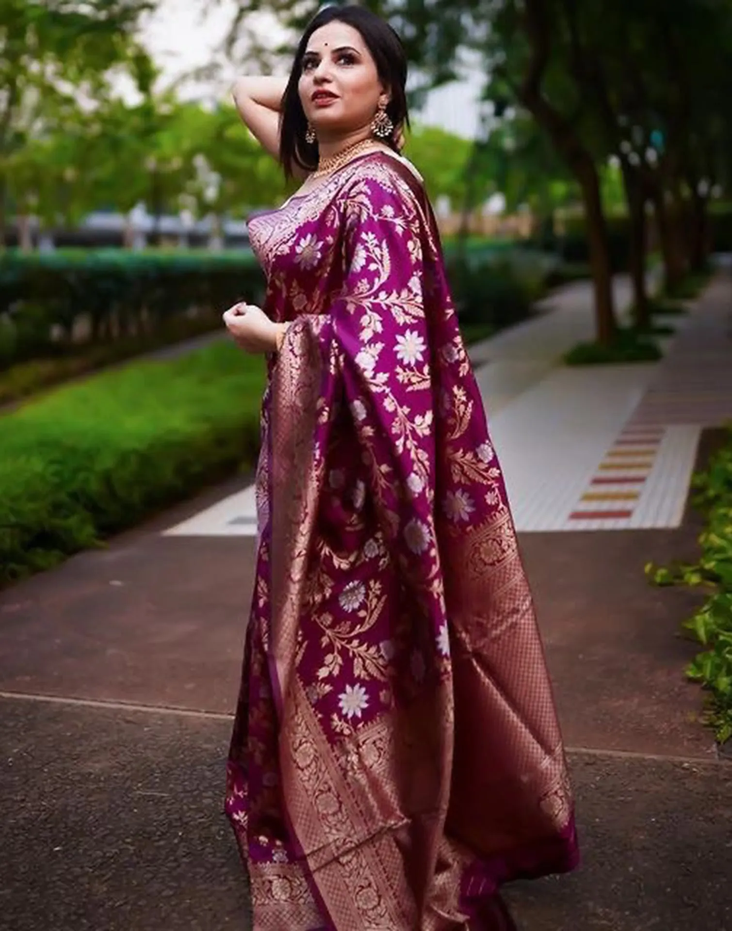 Wine Banarasi Silk Saree