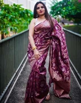 Wine Banarasi Silk Saree