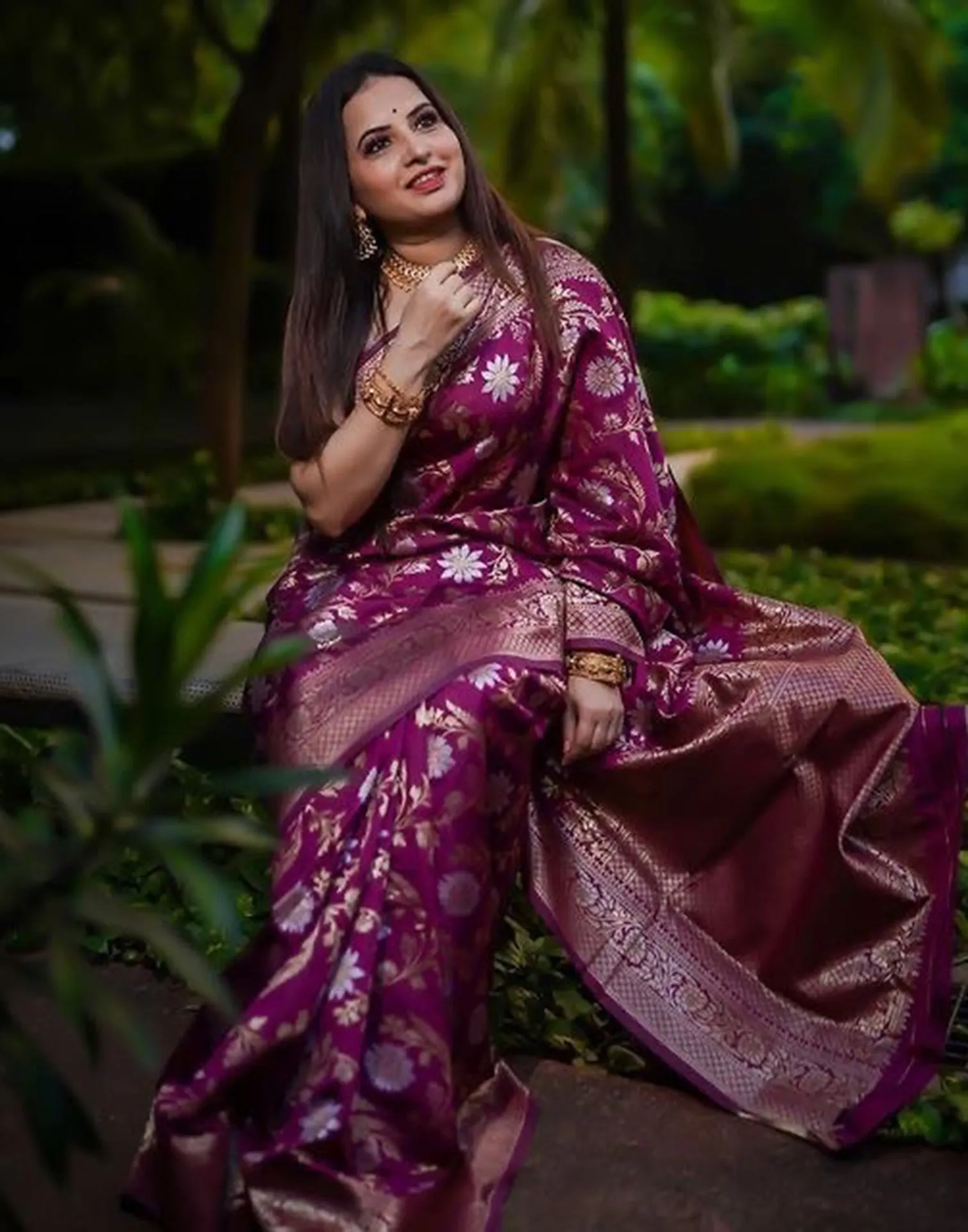 Wine Banarasi Silk Saree