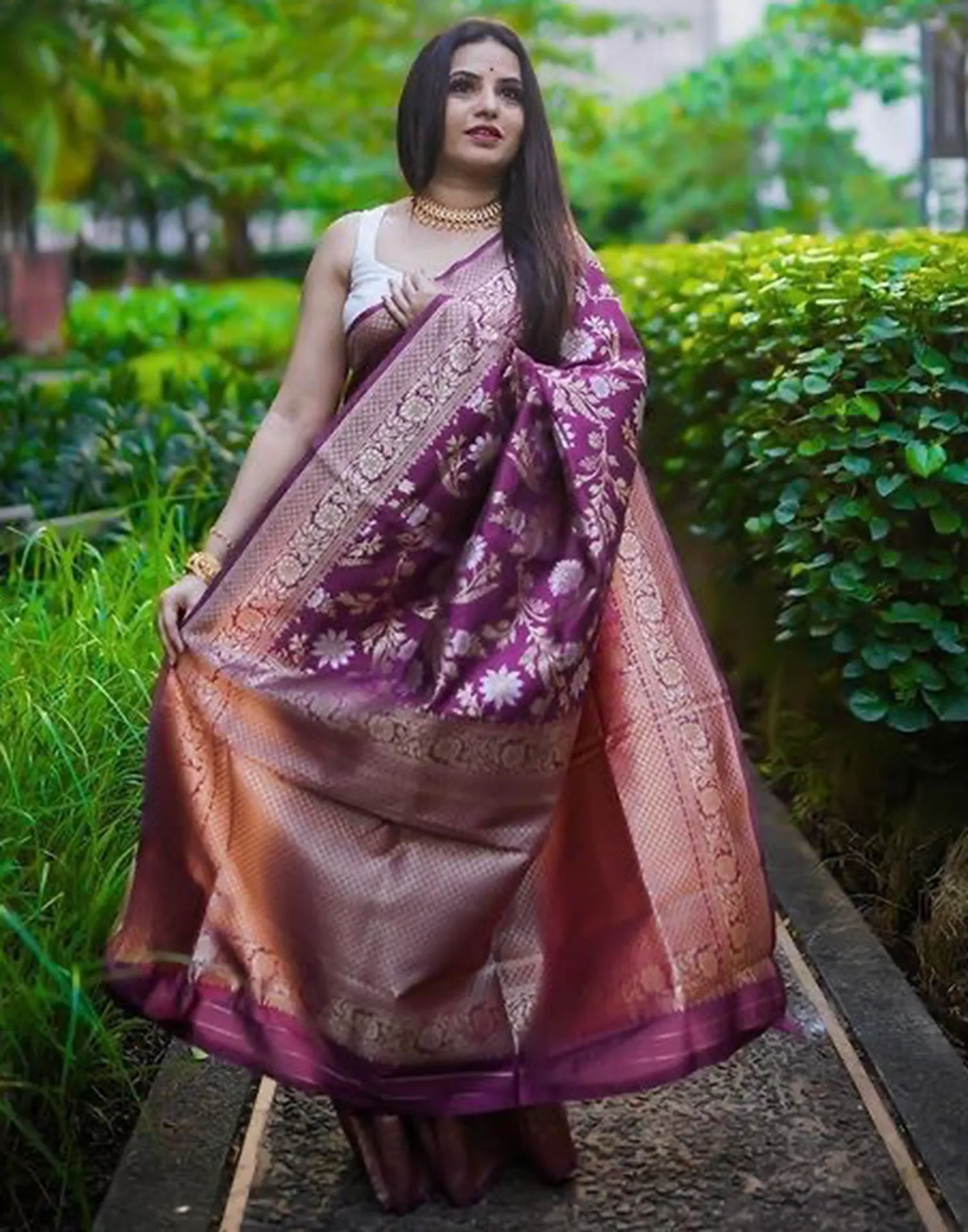 Wine Banarasi Silk Saree