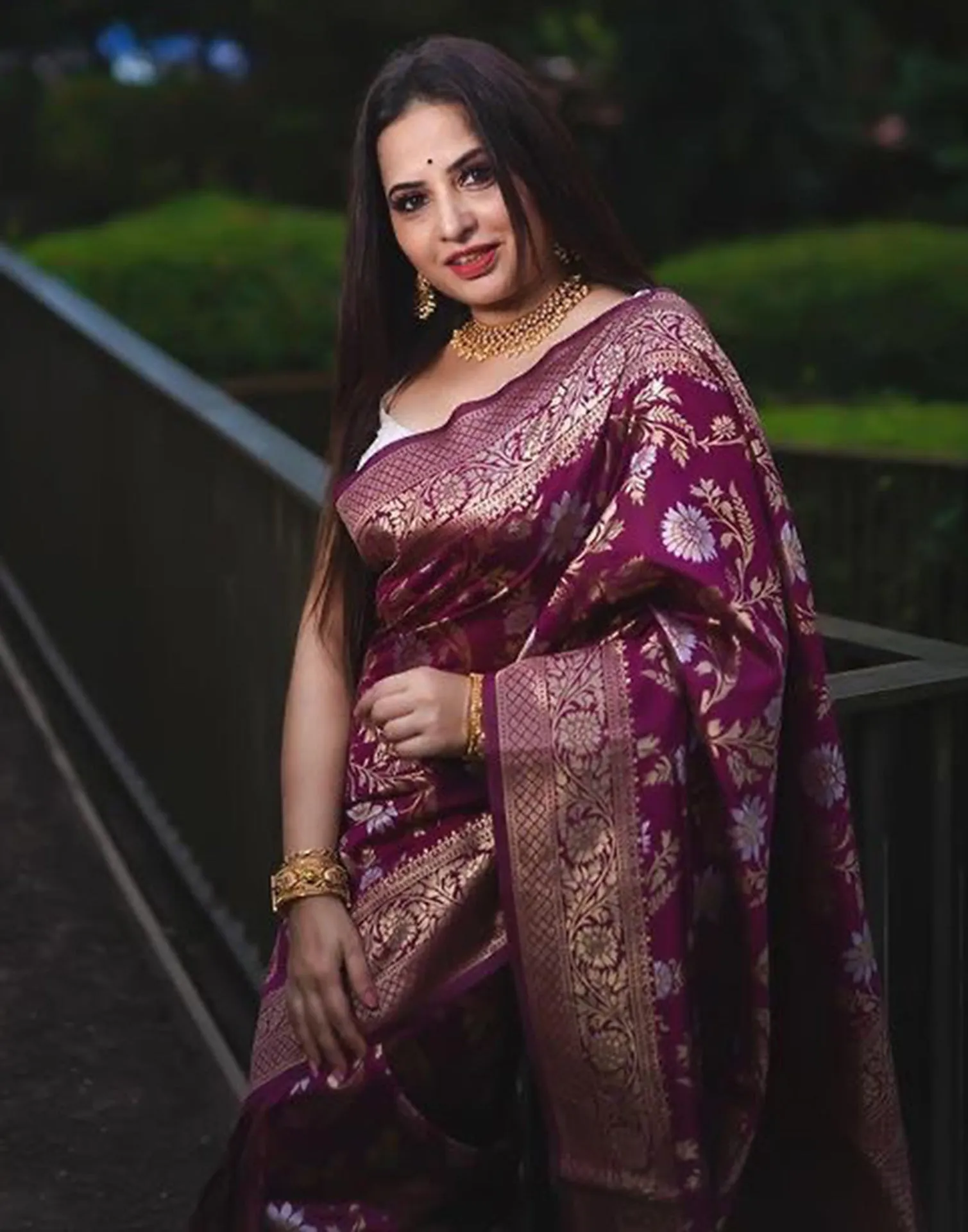 Wine Banarasi Silk Saree