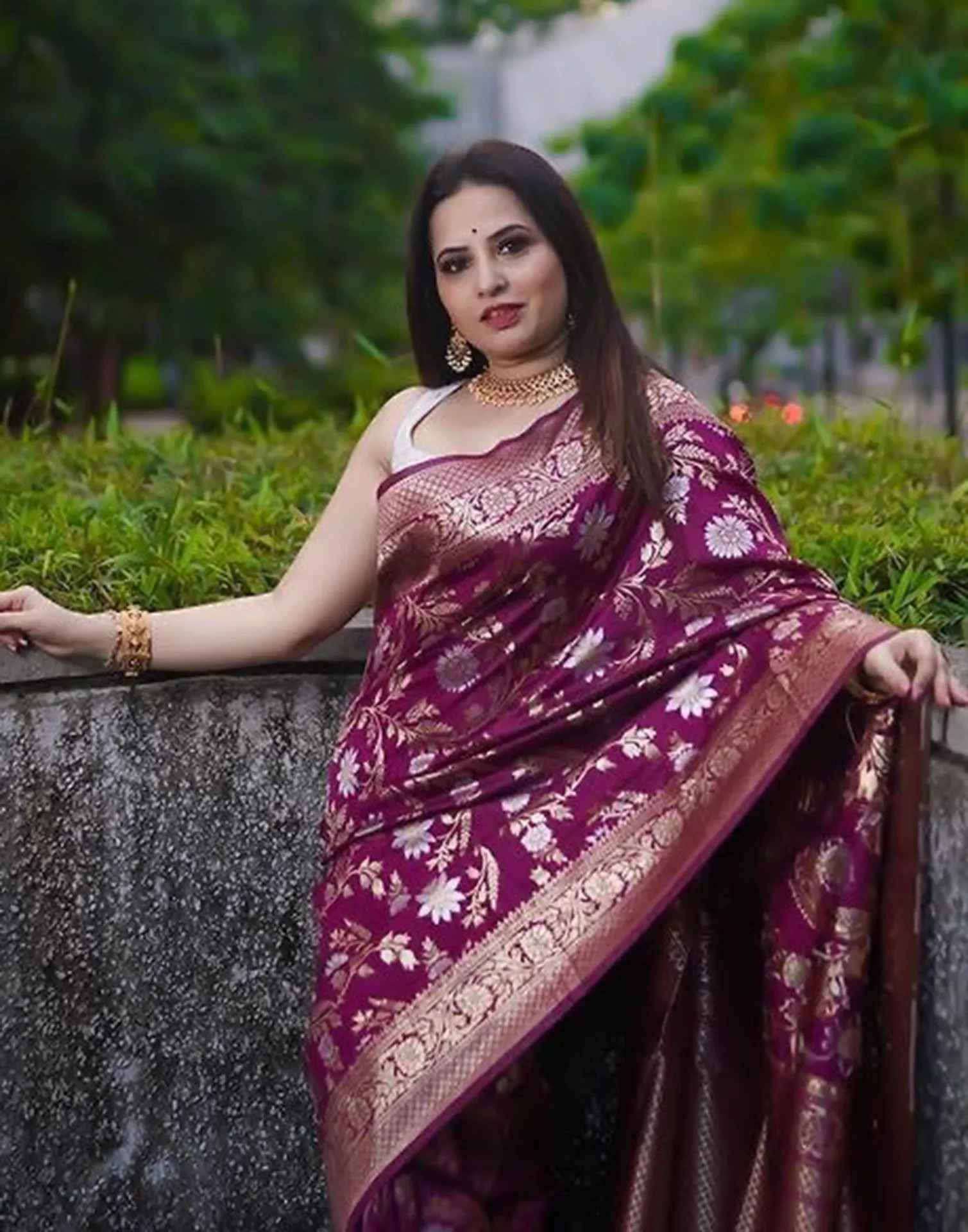 Wine Banarasi Silk Saree