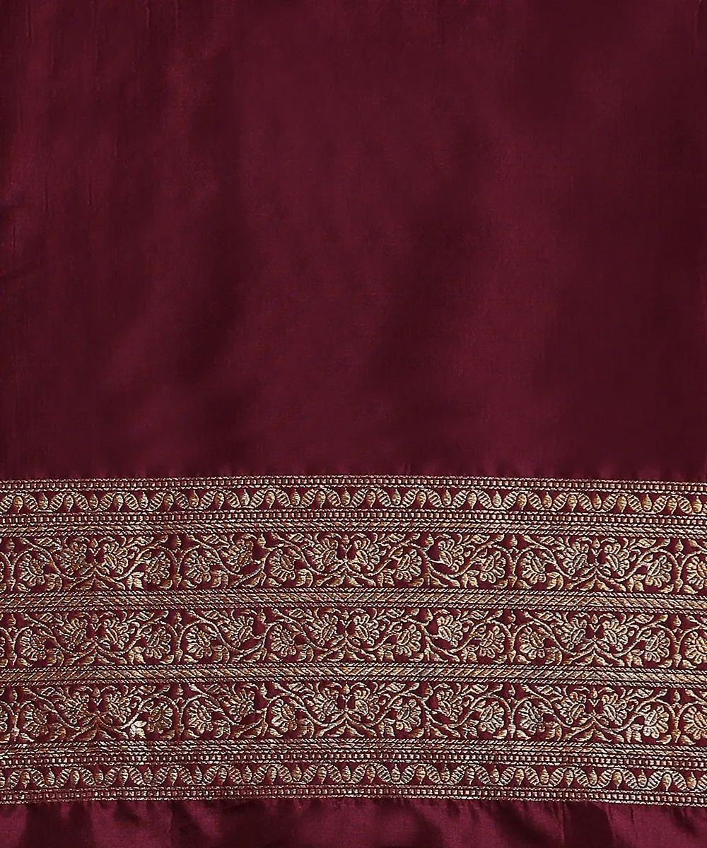 Wine Handloom Pure Katan Silk Kimkhab Banarasi Saree With Gold Zari