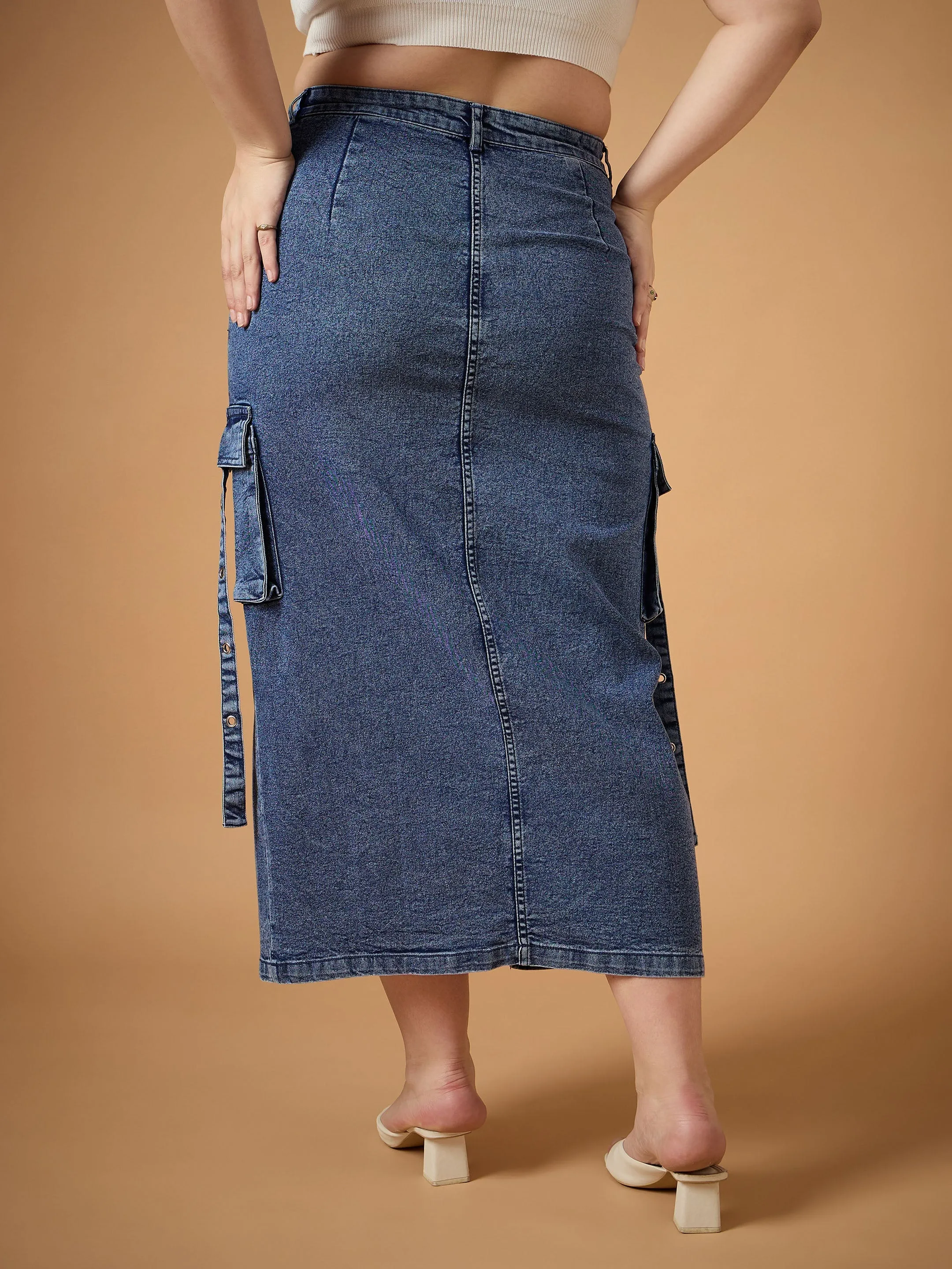 Women Blue Blast Denim Side Pocket Skirt