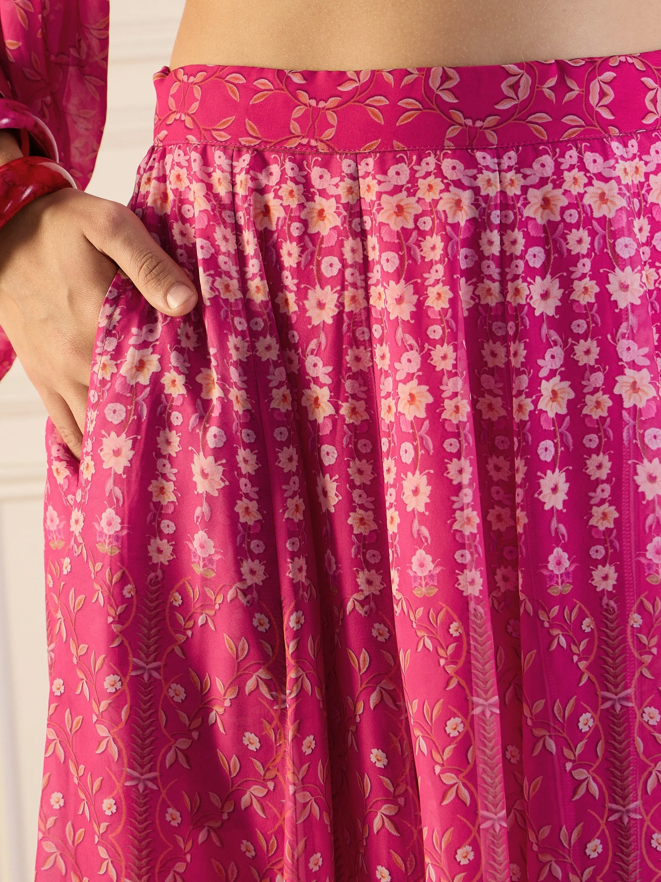 Women Pink Floral Anarkali Skirt