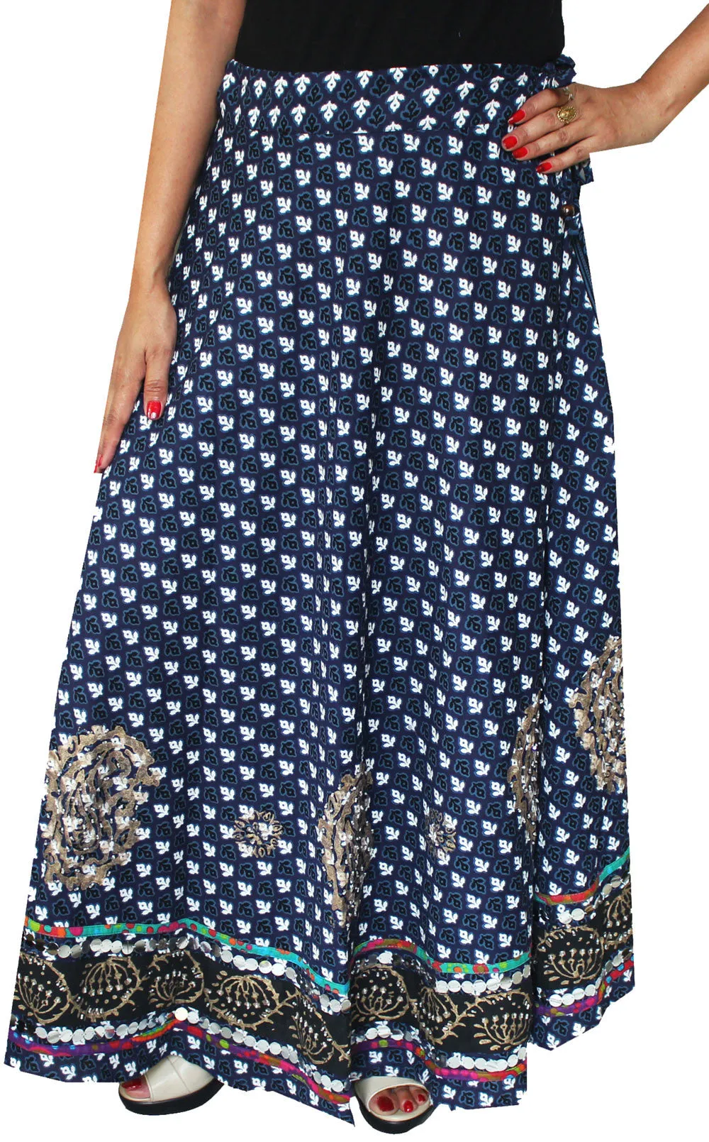 Womens Long Indian Skirt Cotton Block Printed Ethnic India Clothes (Blue)