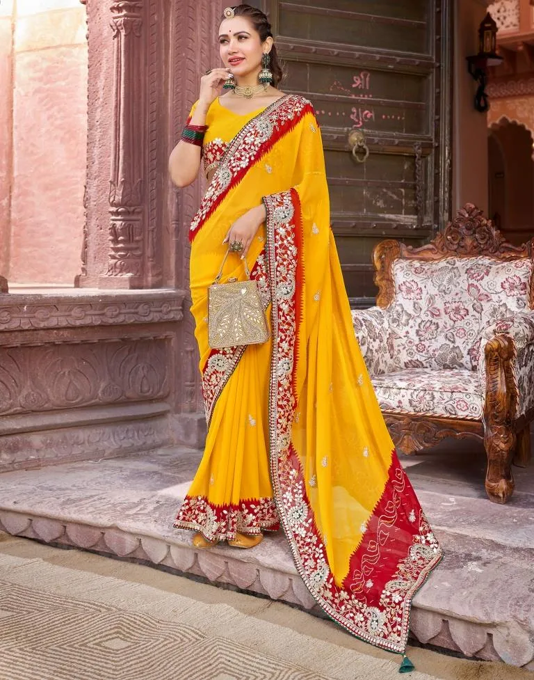 Yellow Georgette Printed Sarees