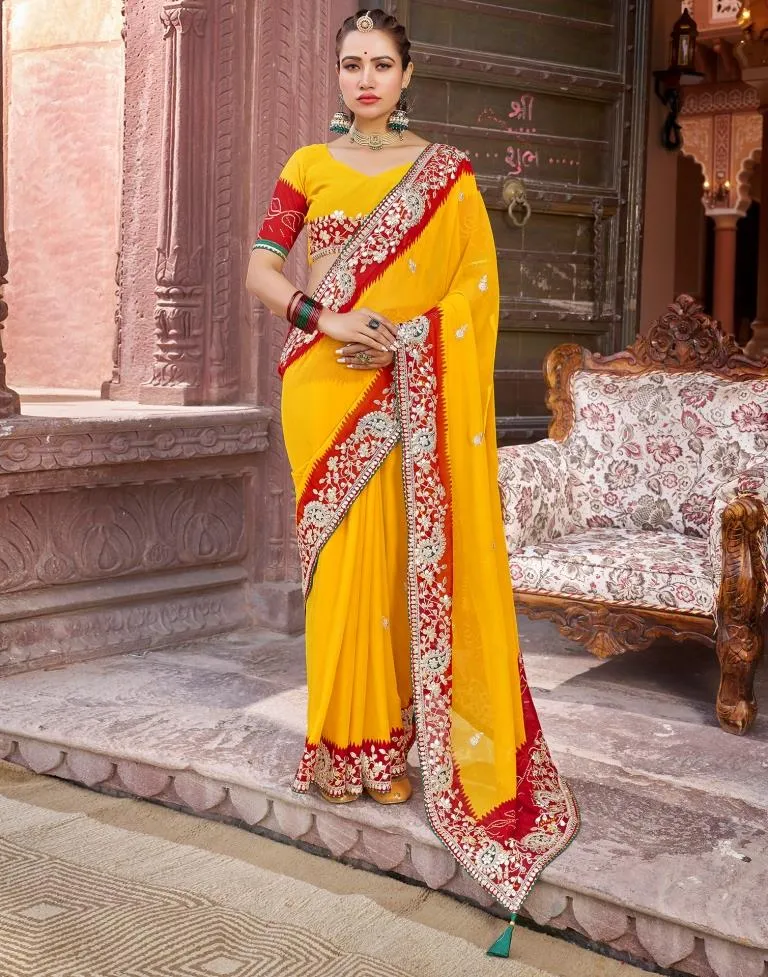 Yellow Georgette Printed Sarees