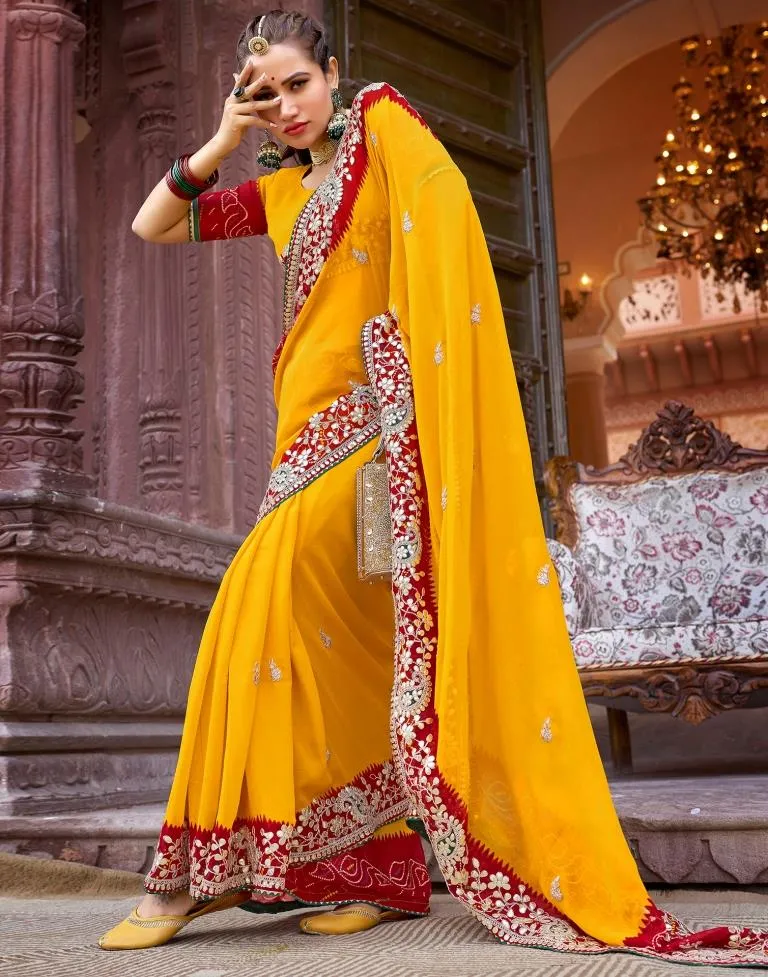 Yellow Georgette Printed Sarees