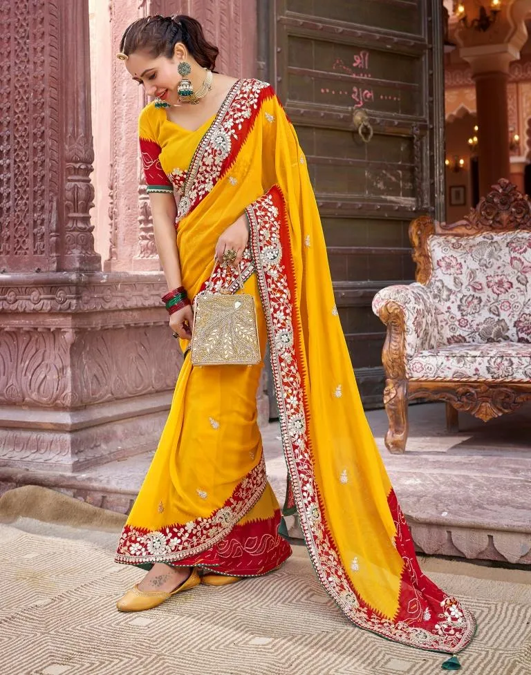 Yellow Georgette Printed Sarees