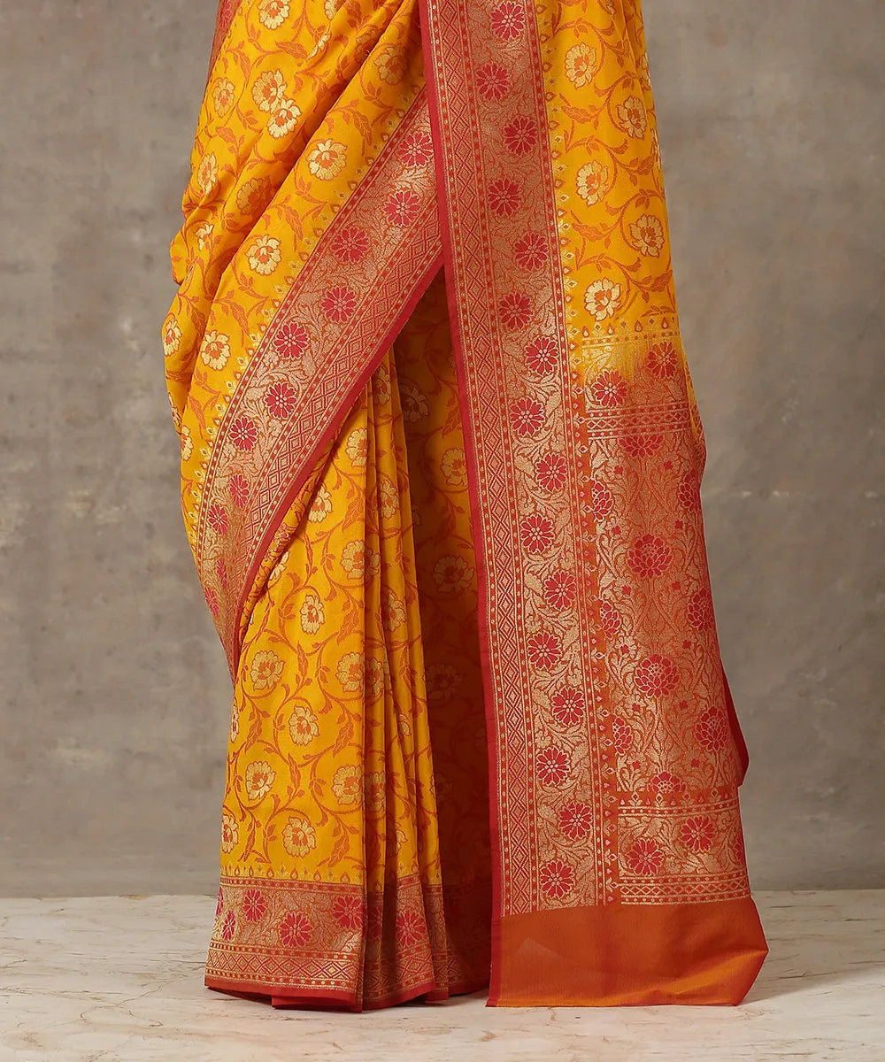 Yellow Handloom Katan Georgette Banarasi Patola Saree with Gold Boota