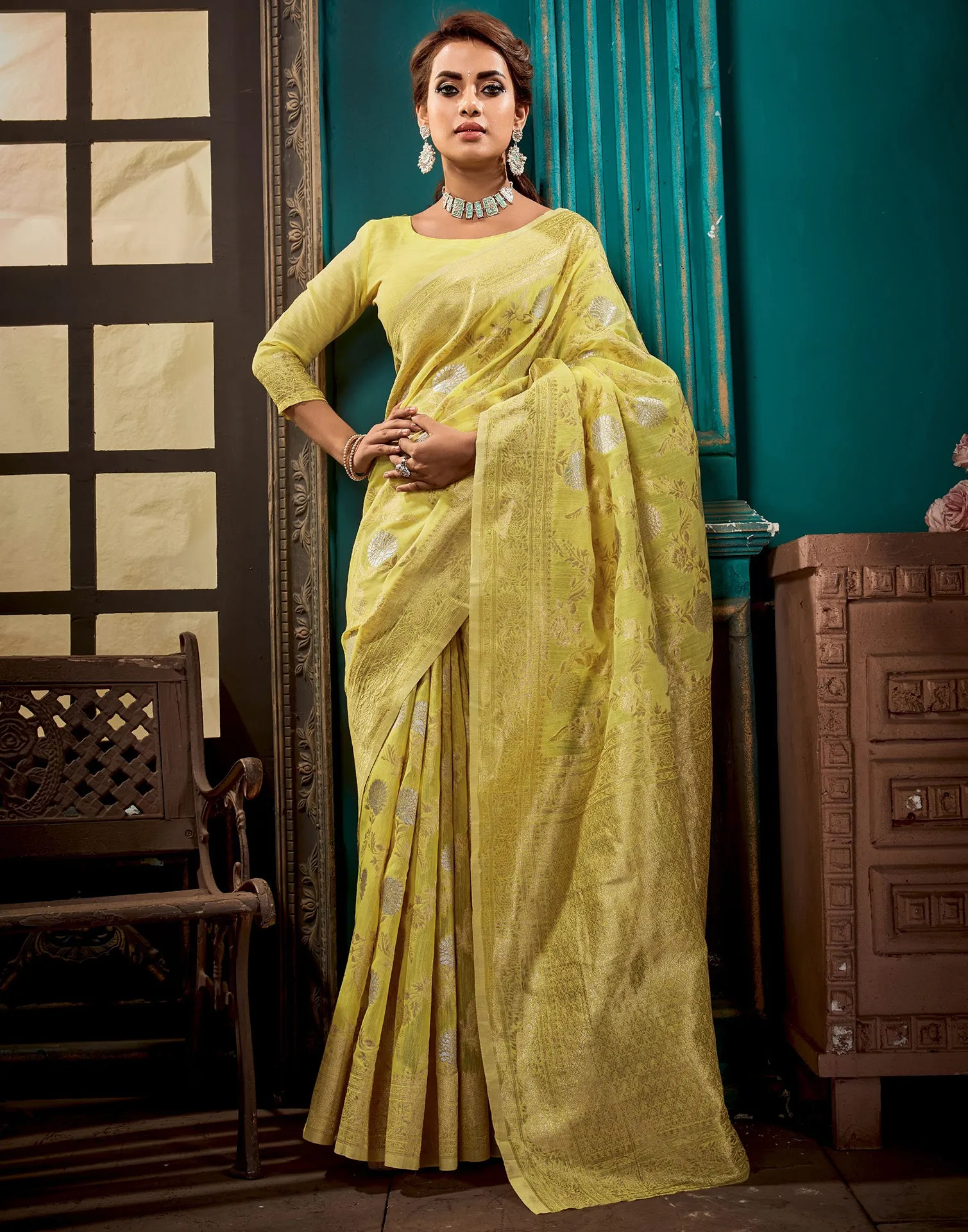 Yellow Linen Saree