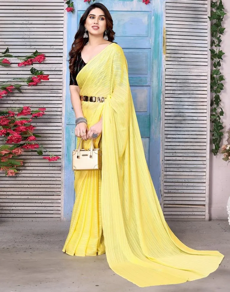 Yellow Plain Chiffon Saree