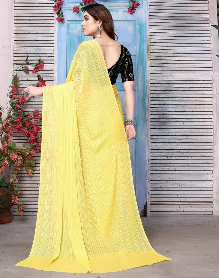 Yellow Plain Chiffon Saree