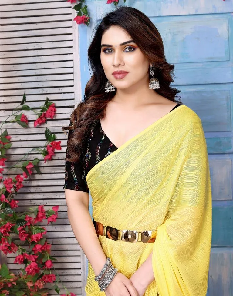 Yellow Plain Chiffon Saree